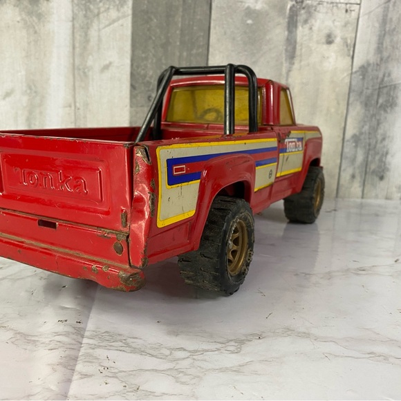 Vintage 1980s Tonka Red Pickup Truck Rollbar Pressed Steel - Picture 6 of 8
